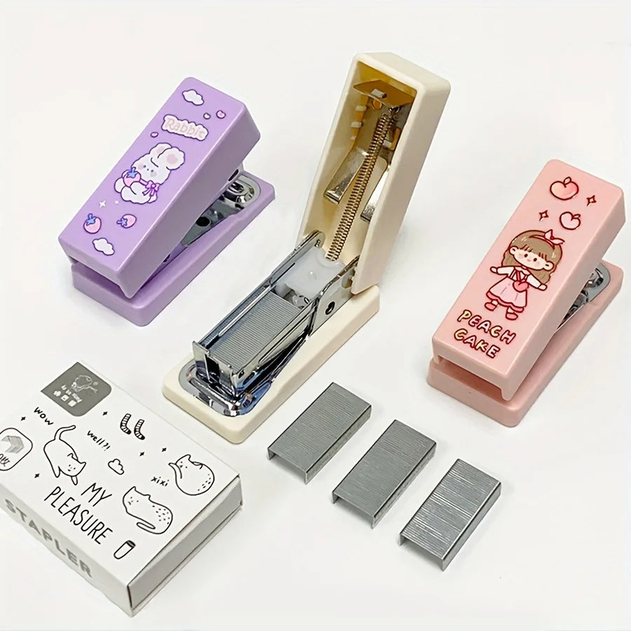 2pcs/set of Kawaii stapler with 400 staples, portable mini cute stapler, staples, student supplies, office accessories