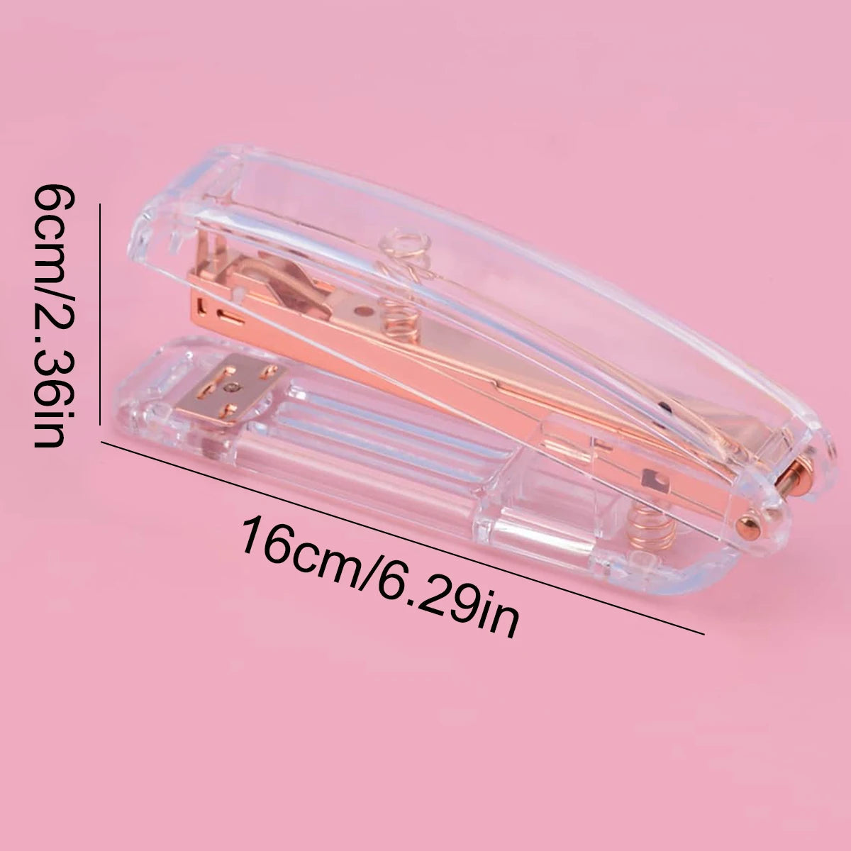 Rose Gold Clear Stapler, Transparent Desktop Paper Binder Detachable Staples, Effortless Push for Office School Stationery